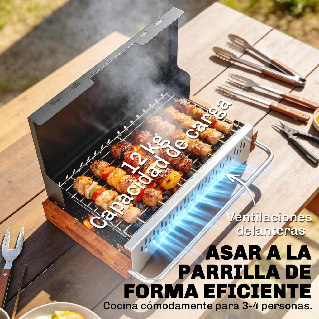 Barbecue a Carbone Pieghevole Portatile ¨C zephmum ¨C Nero 50.5x34x33 cm con Vassoio Estraibile