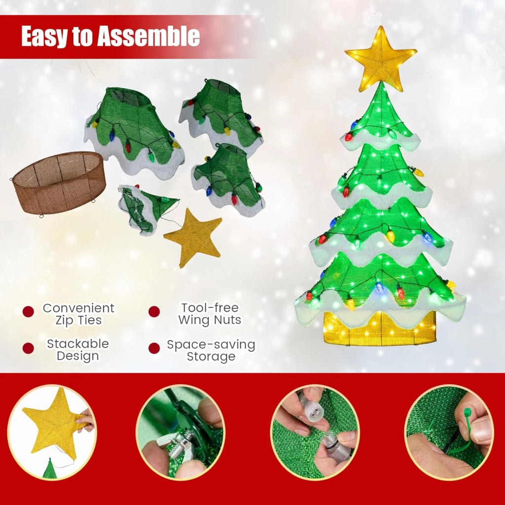 Albero di Natale, Decorazioni Natalizie 130 CM, con 146 Luci LED, 34 Forma di Fragola, Resistente alle Intemperie, Addobbi Natalizi per Esterno Interno per Casa, Giardino, Cortile