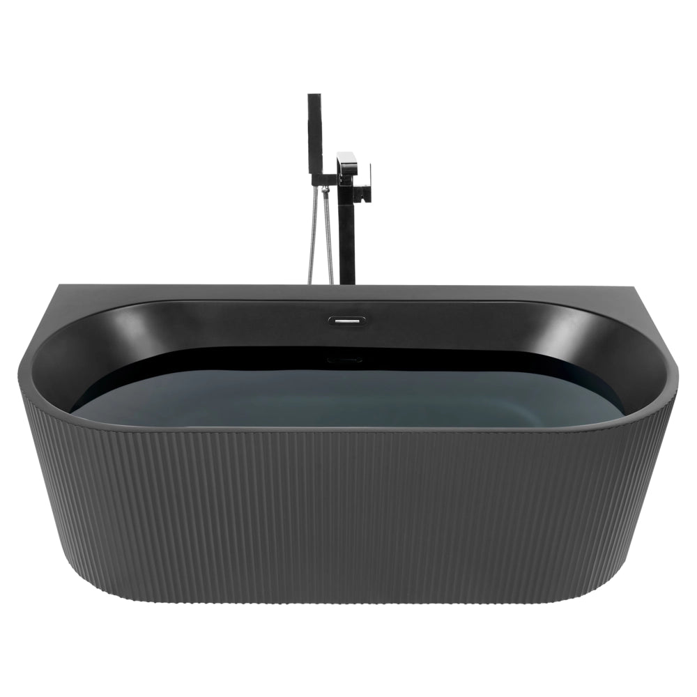 Vasca da bagno da parete ovale in acrilico nero opaco 170 x 80 cm Finitura scanalata Bagno in stile moderno