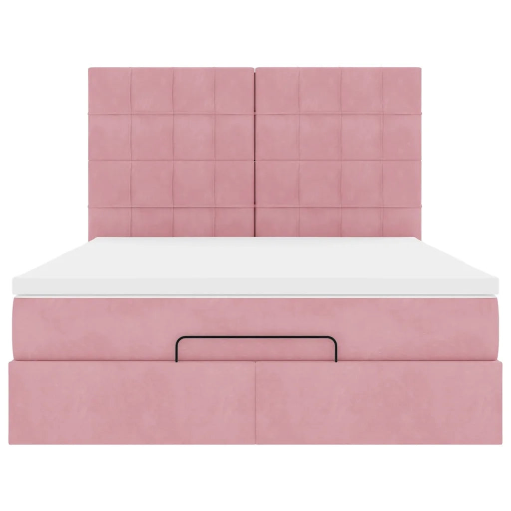 Struttura Letto Pouf con Materassi Rosa 140x190 cm in Velluto 3314323