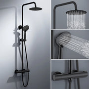 colonna doccia rotonda completo di miscelatore termostatico cilindro, soffione rotondo 20x20cm, nero