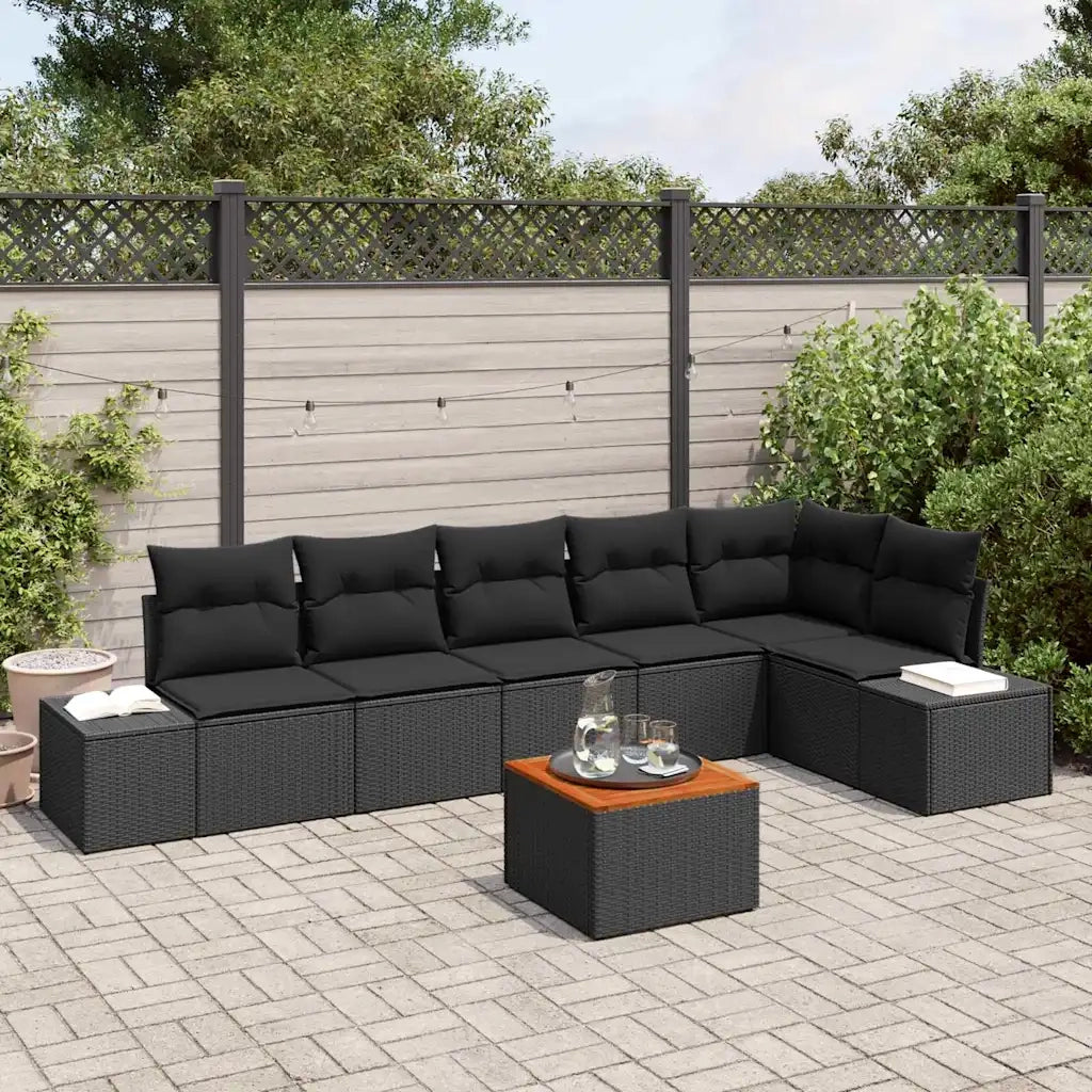 Set Divano da Giardino con archiviazione 7 pcs Nero polyrattan