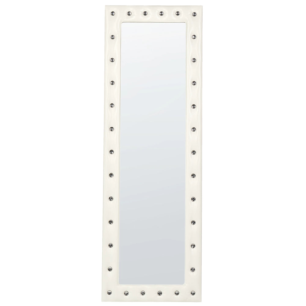 Specchio da pavimento in pelle sintetica bianca 50 x 150 cm cornice decorativa strass con supporto glamour da appendere per armadio camera da letto soggiorno