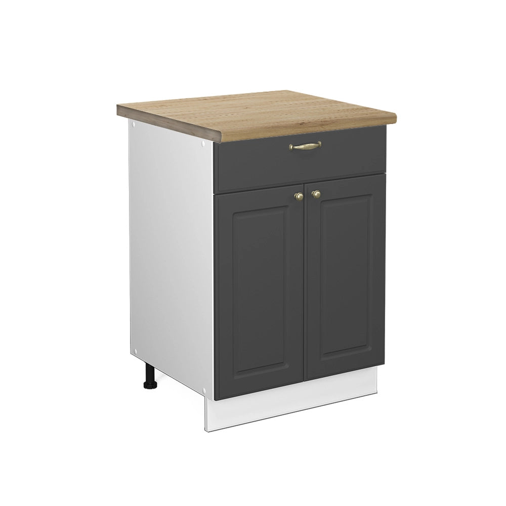 Mobiletto base per cucina Fame-Line Antracite-oro/Bianco 60 cm con cassetto, PL Rovere Vicco