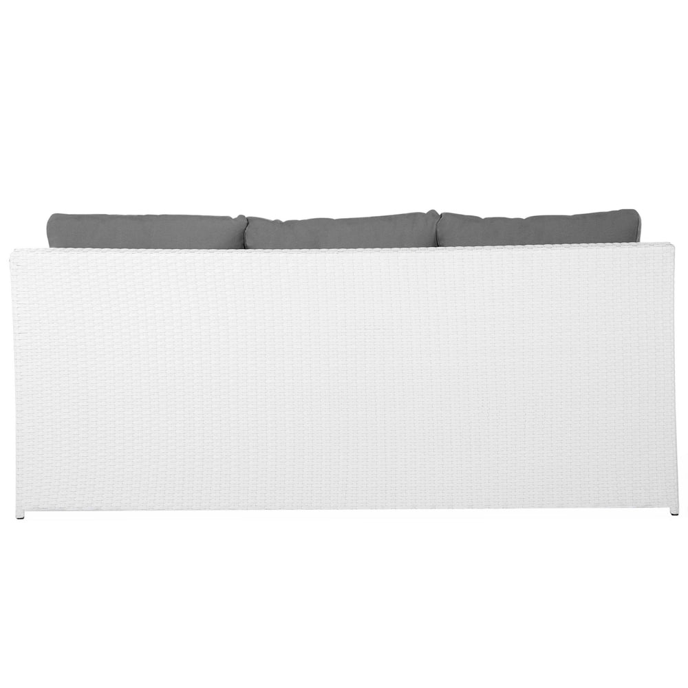 Set divano ad angolo da giardino bianco finto rattan grigio cuscini 6 posti con tavolo ottomana set di conversazione in vimini per esterni
