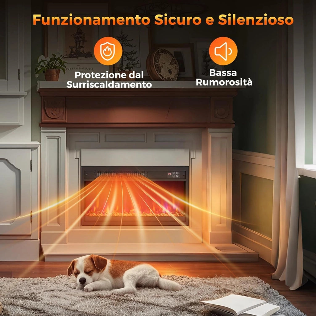 Caminetto Elettrico da Incasso, Inserto Camino Elettrico con Riscaldamento 1500W, Telecomando, Timer 0,5-9H, Effetto Fiamma Regolabile, Termostato e Protezione da Surriscaldamento (68x12x34cm)
