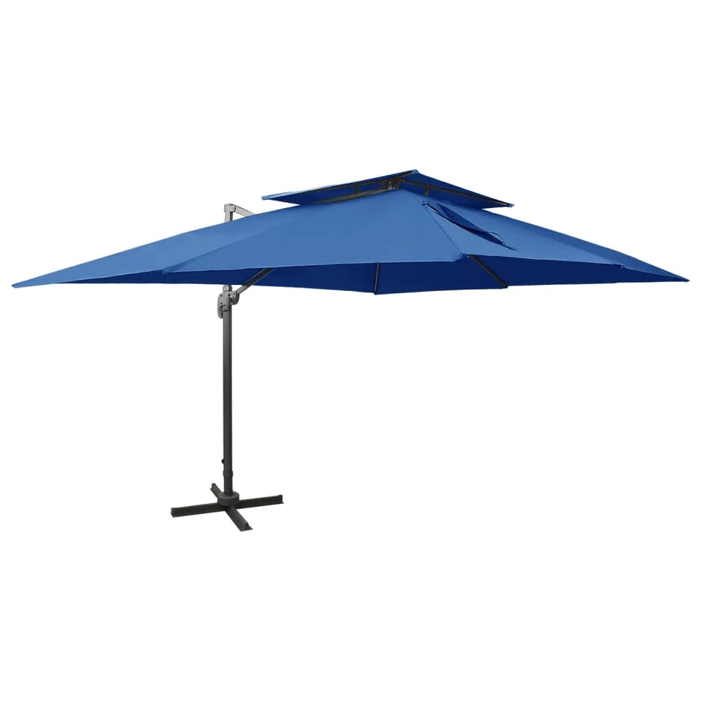 Ombrellone a braccio con doppio tetto 400 x 300 cm blu 02_0008567
