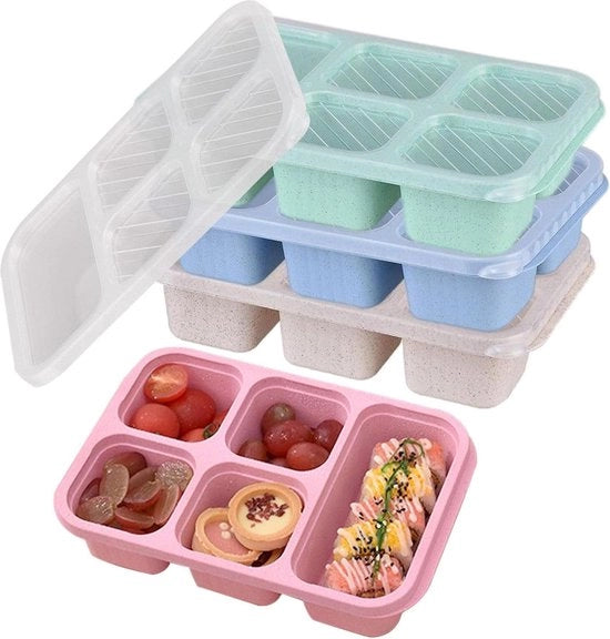 Contenitori per snack per bambini - 4 pezzi - 5 compartimenti - riutilizzabili - snack per bambini - contenitore per snack - scuola - lavoro - viaggio