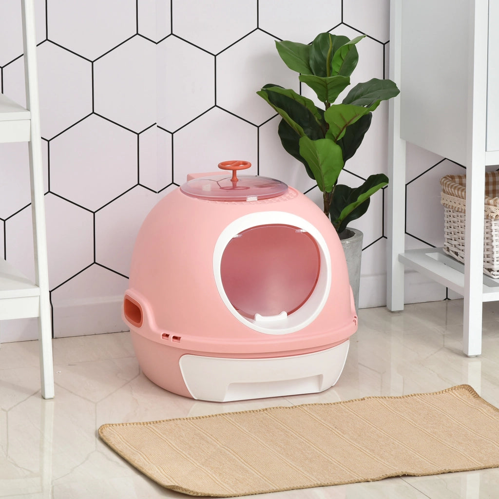 Lettiera per Gatti Chiusa con Vassoio Estraibile e 2 Ingressi ¨C Zephmum ¨C 47x55x44 cm, Rosa