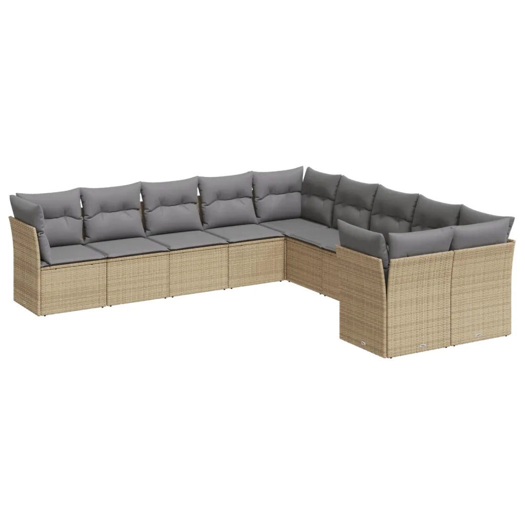 Set Divano da Giardino 10 pz con Cuscini Beige in Polyrattan 3250078
