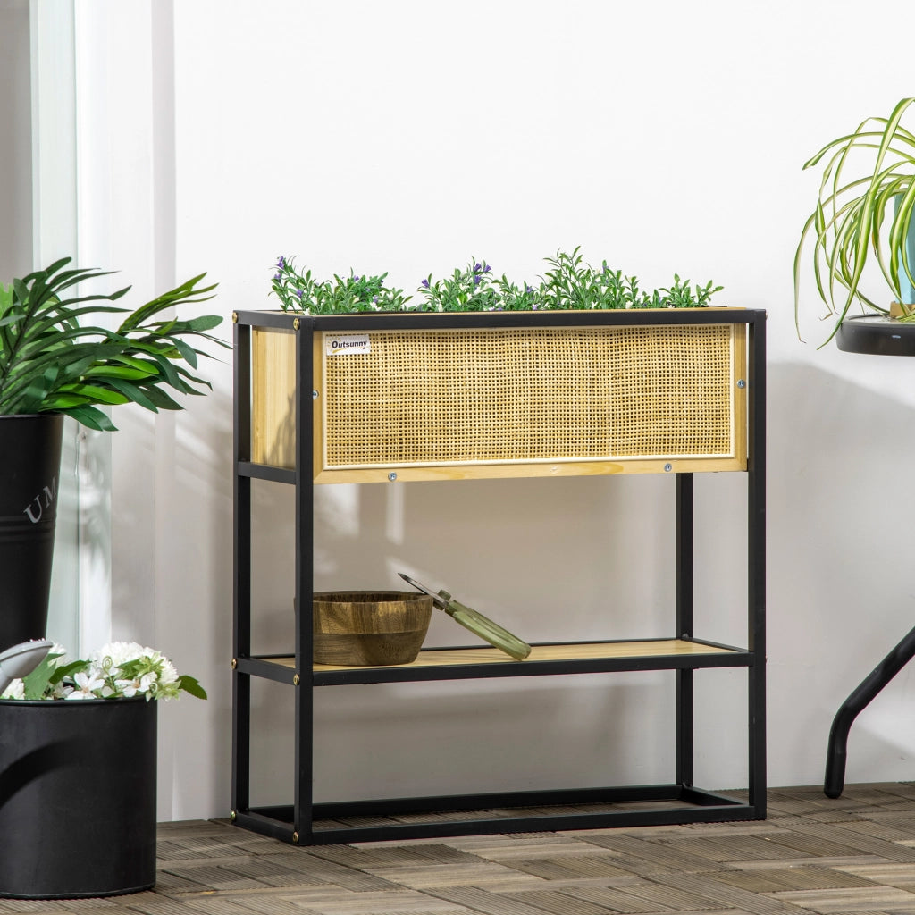 Jardiniere Rettangolare con Mensola ¨C Zephmum ¨C Metallo e Legno 55x20x56 cm