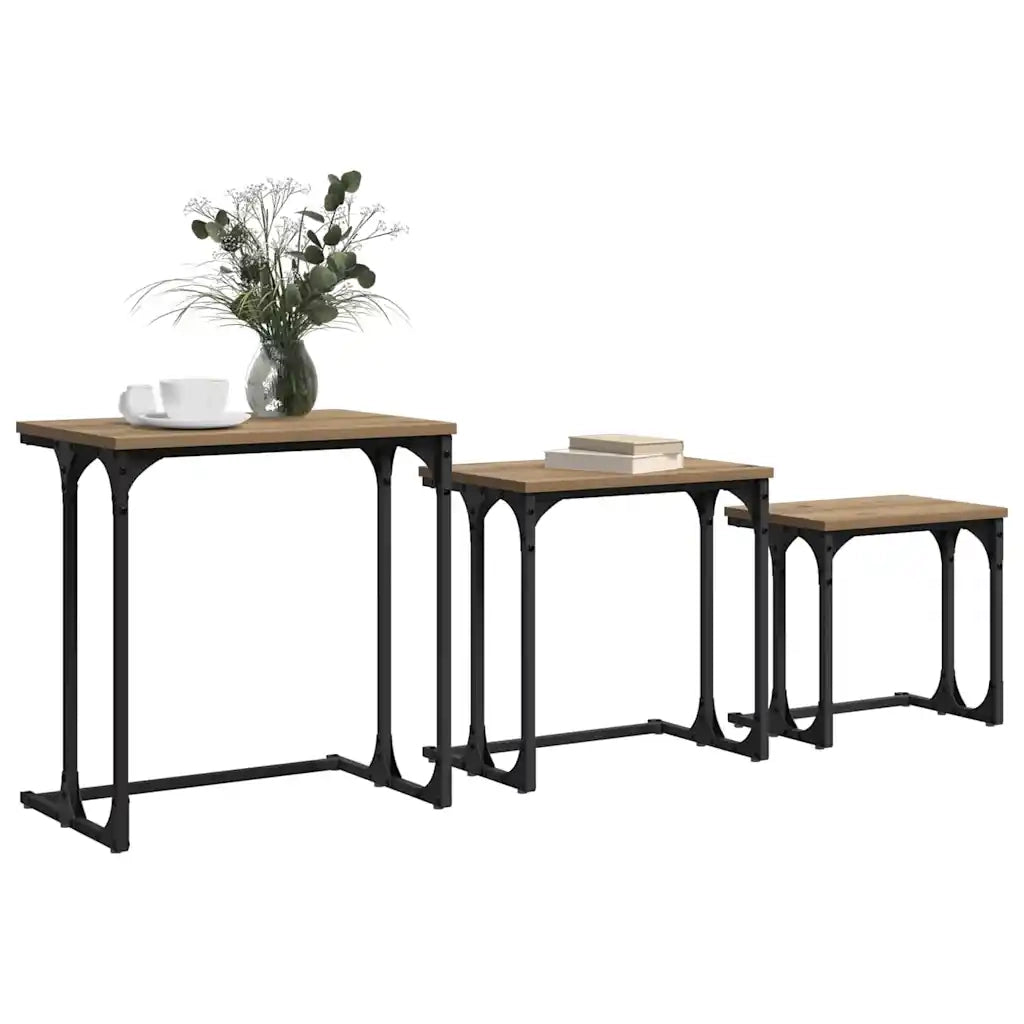 Tavolo da caffè nesting 3 pcs rovere artigianale 883532