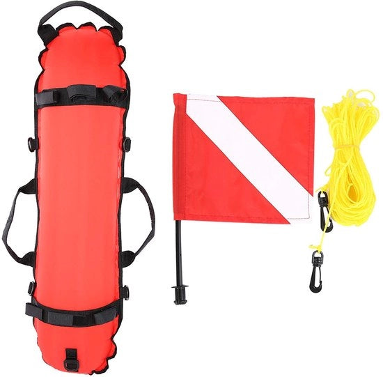 Torpedone Professionale Opblaasabile in Nylon/TPU - Blocco Automatico di Aria - Cavo di 20m - 5 D-rinelli - Bandiera di Attacco Visibile - Flangia di immersione