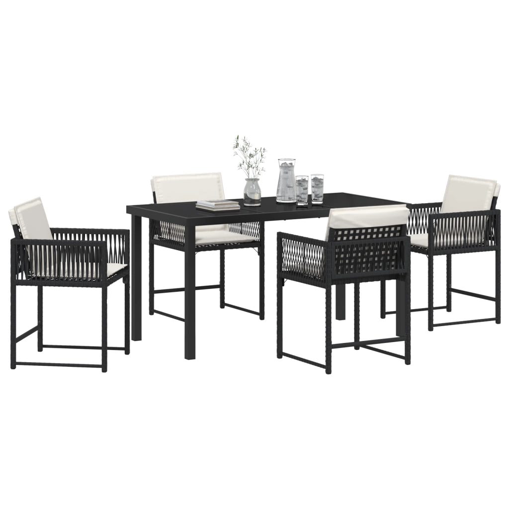 Set di Pranzo da Giardino da 5 Pezzi con Cuscini Nero Polyrattan