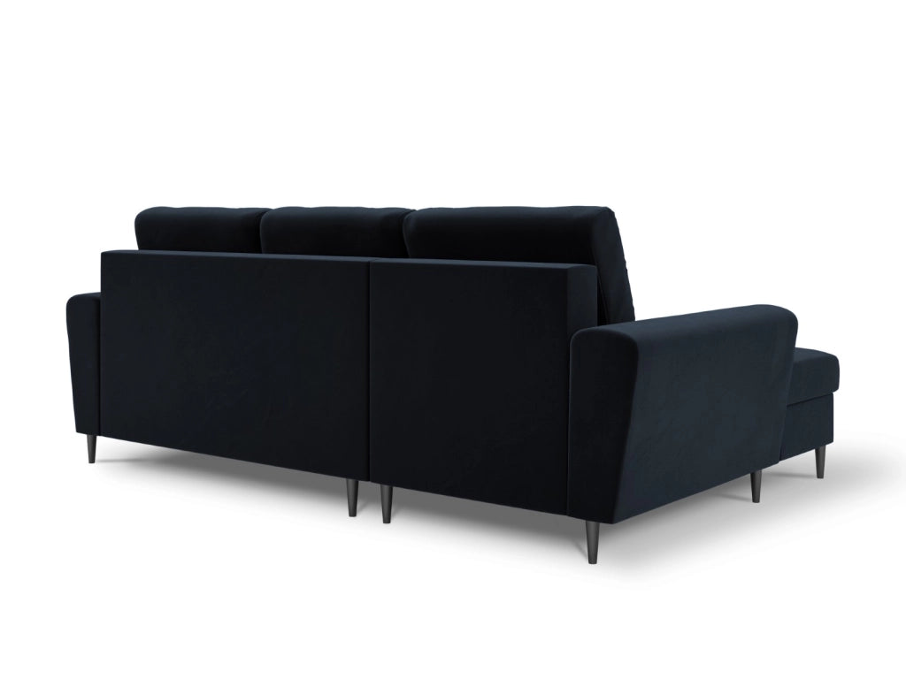 Cosmopolitan Design - Divano convertibile angolare sinistro con contenitore "Kyoto" 4 posti in velluto blu scuro 