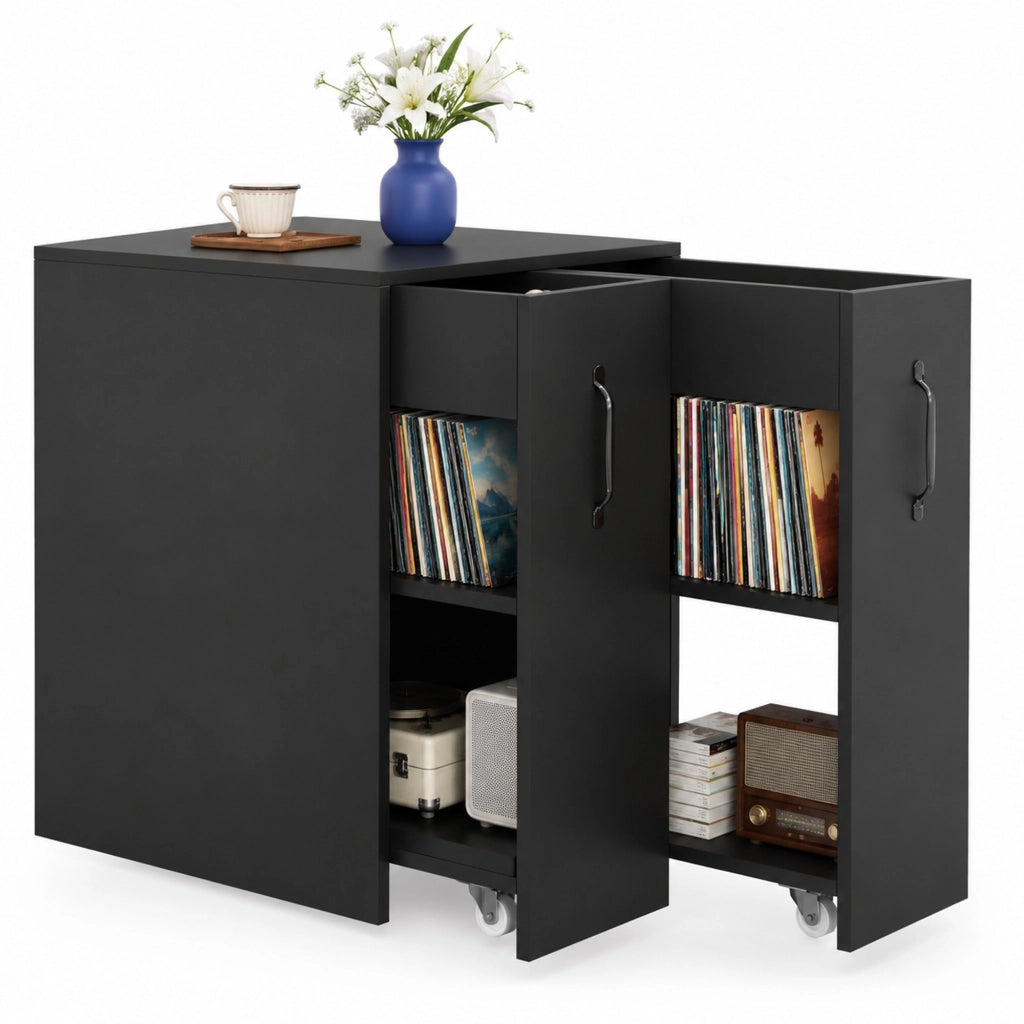 mobile contenitore nero su ruote 52x50x75 cm con moduli reversibili