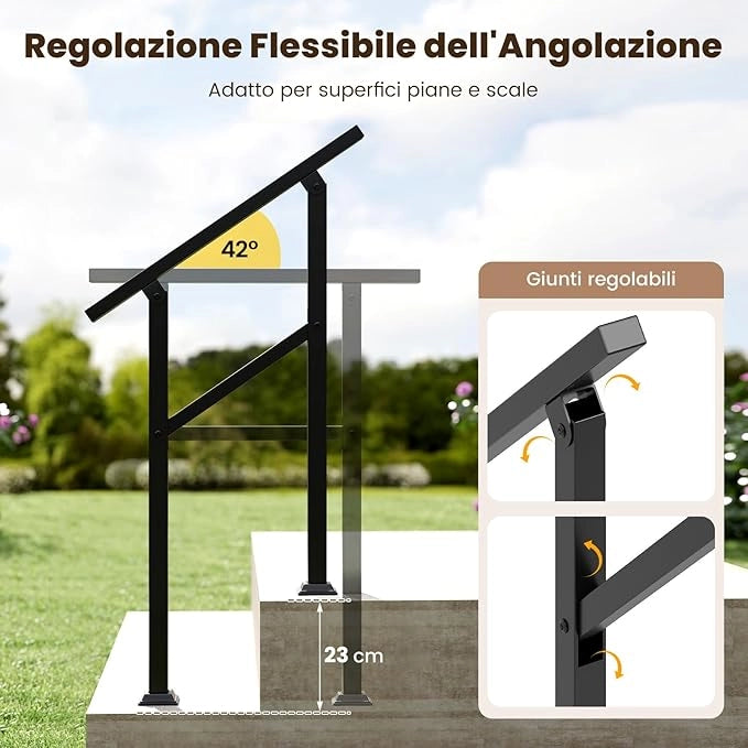 Corrimano per Scala, Corrimano in Metallo per 0-2/3/4 Gradini con Regolazione dell’Angolo, Portata 150 kg, Rieghiera per Terrazzo, Ingresso e Balcone(70 x 92 cm)
