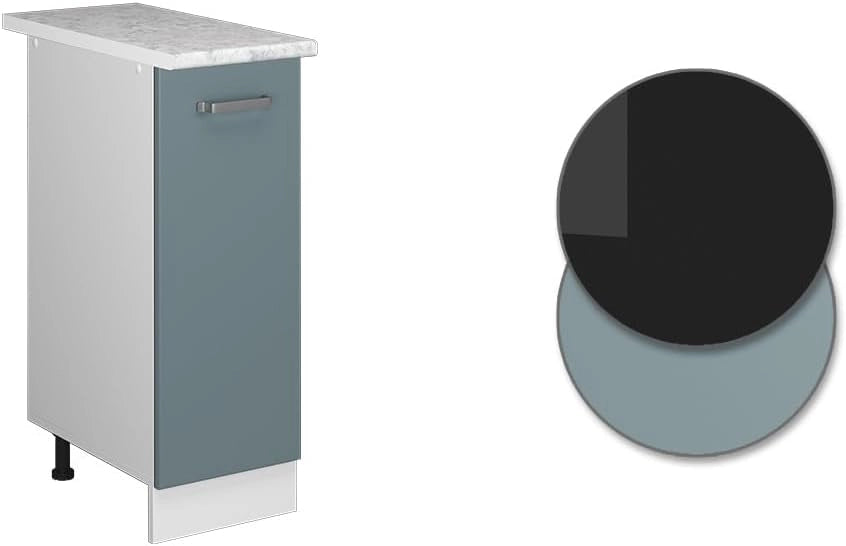 Armadio cucina dispensa alto R-Line, Grigio-blu, 30 cm, PL Marmo, per la libera combinazione all'interno di sistemi cucina modulari