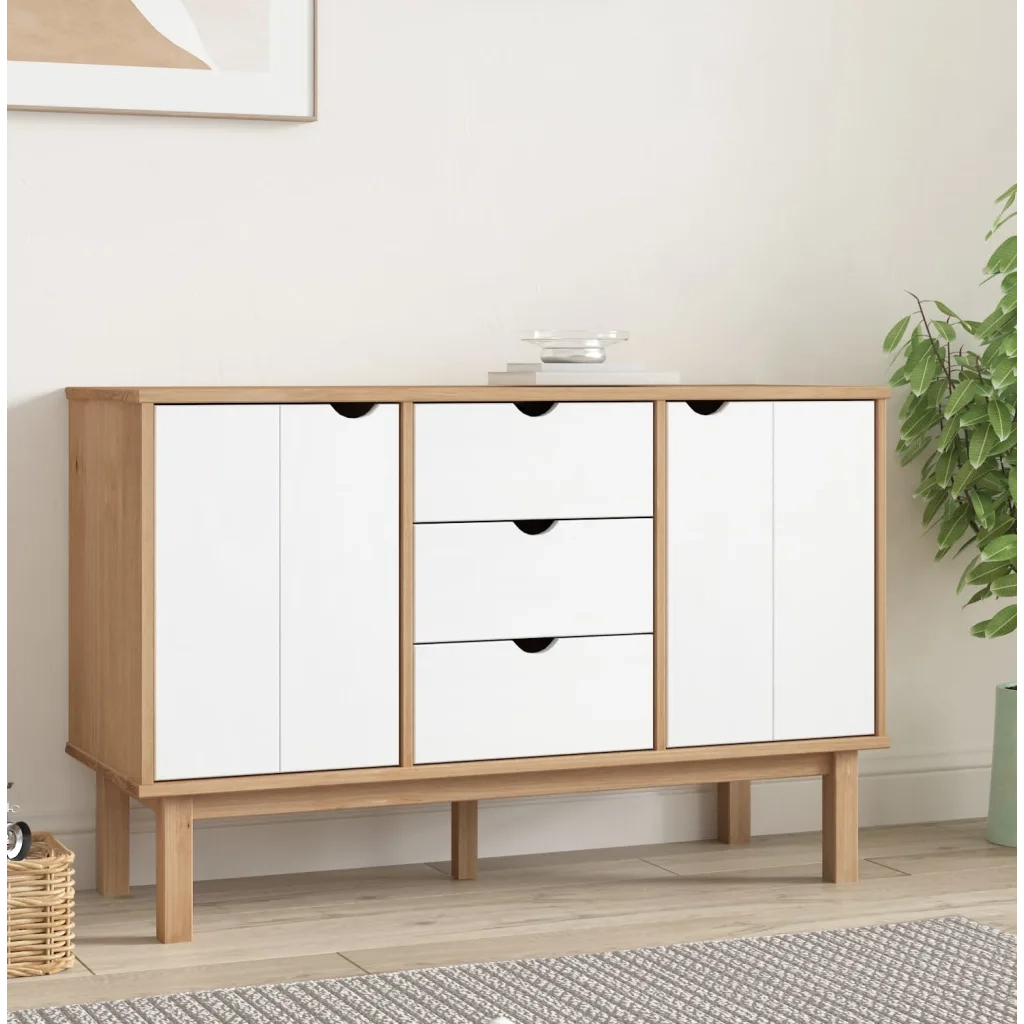 Credenza OTTA Marrone e Bianco 113,5x43x73 cm in Legno di Pino