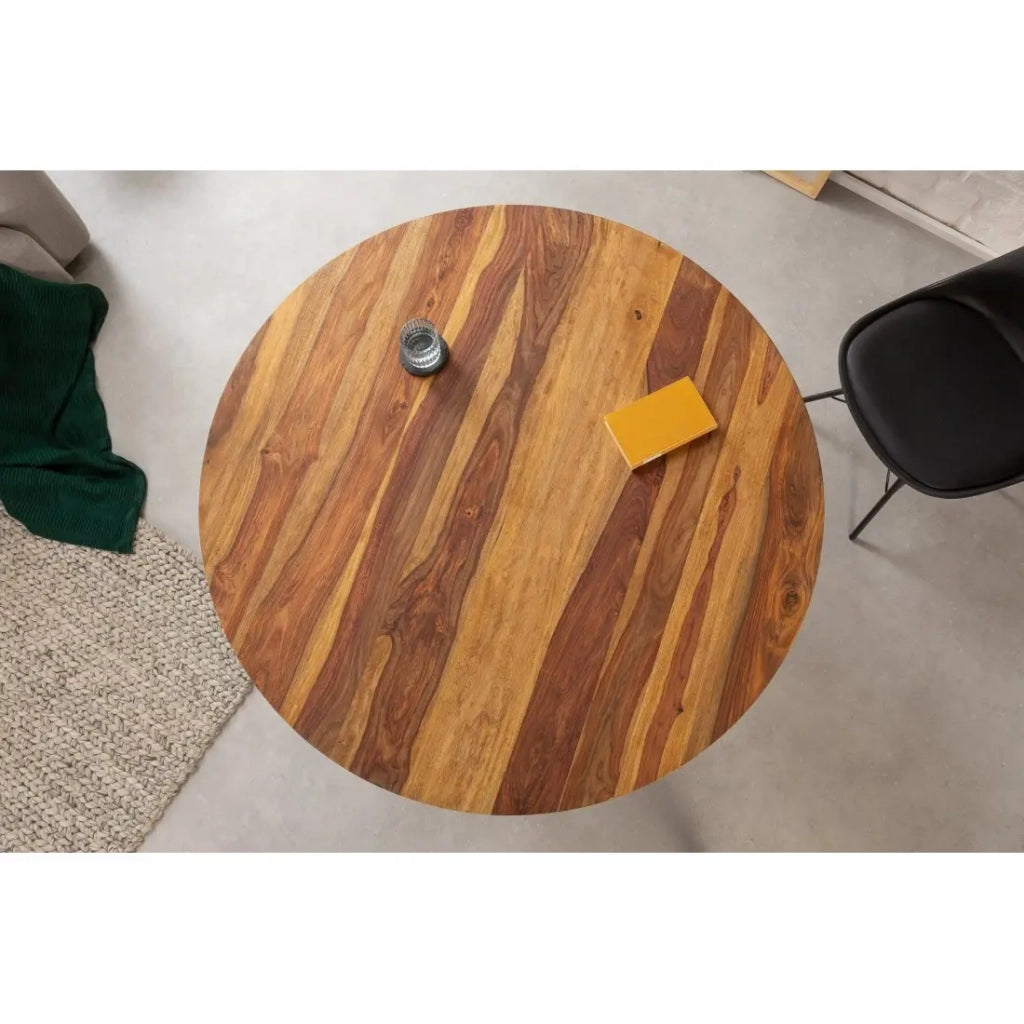 Tavolo da pranzo ORBO 120 cm – Piano in legno di Sheesham verniciato e gambe in metallo nero – Stile industriale