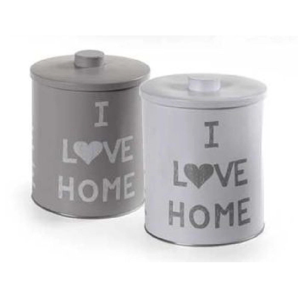 Trade Shop - Barattolo Contenitore In Latta Cucina Tonda Assortiti I Love Home 14x18cm 710506 -
