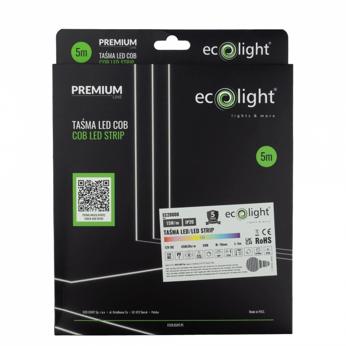 Striscia LED COB RGB 15W/m 12V IP20 5m Ecolight
