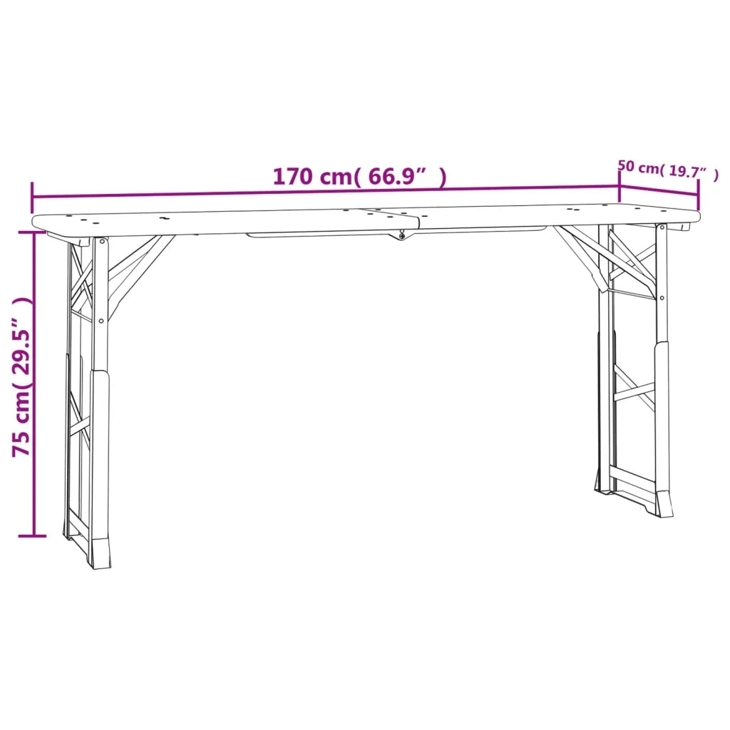 Tavolino da Giardino | Tavolo Pieghevole Birreria 170x50x75/105cm Legno Massello Abete