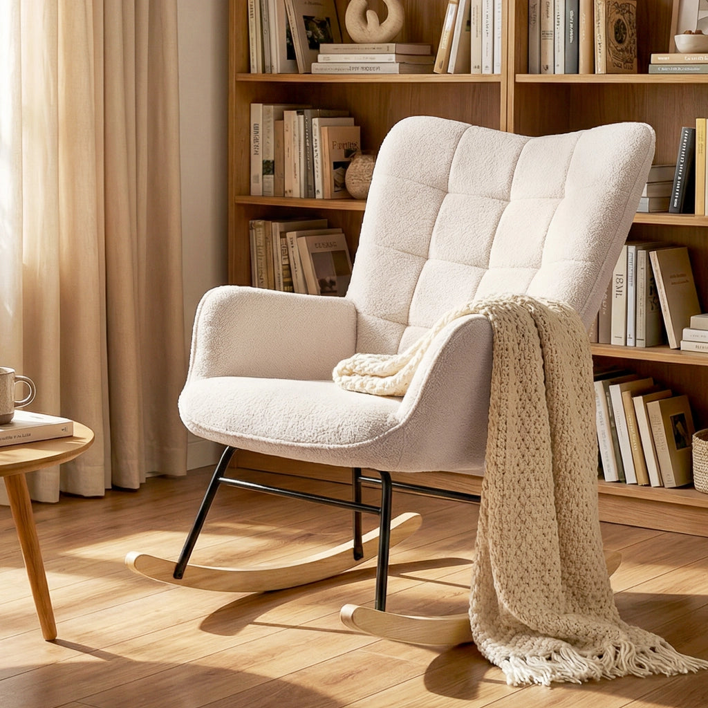Poltrona a Dondolo ¨C zephmum ¨C Boucl¨¦ Beige 71x98x101 cm