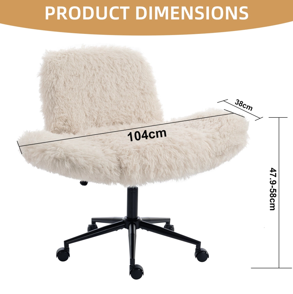Sedia da ufficio beige in pile di lana con braccioli pieghevoli