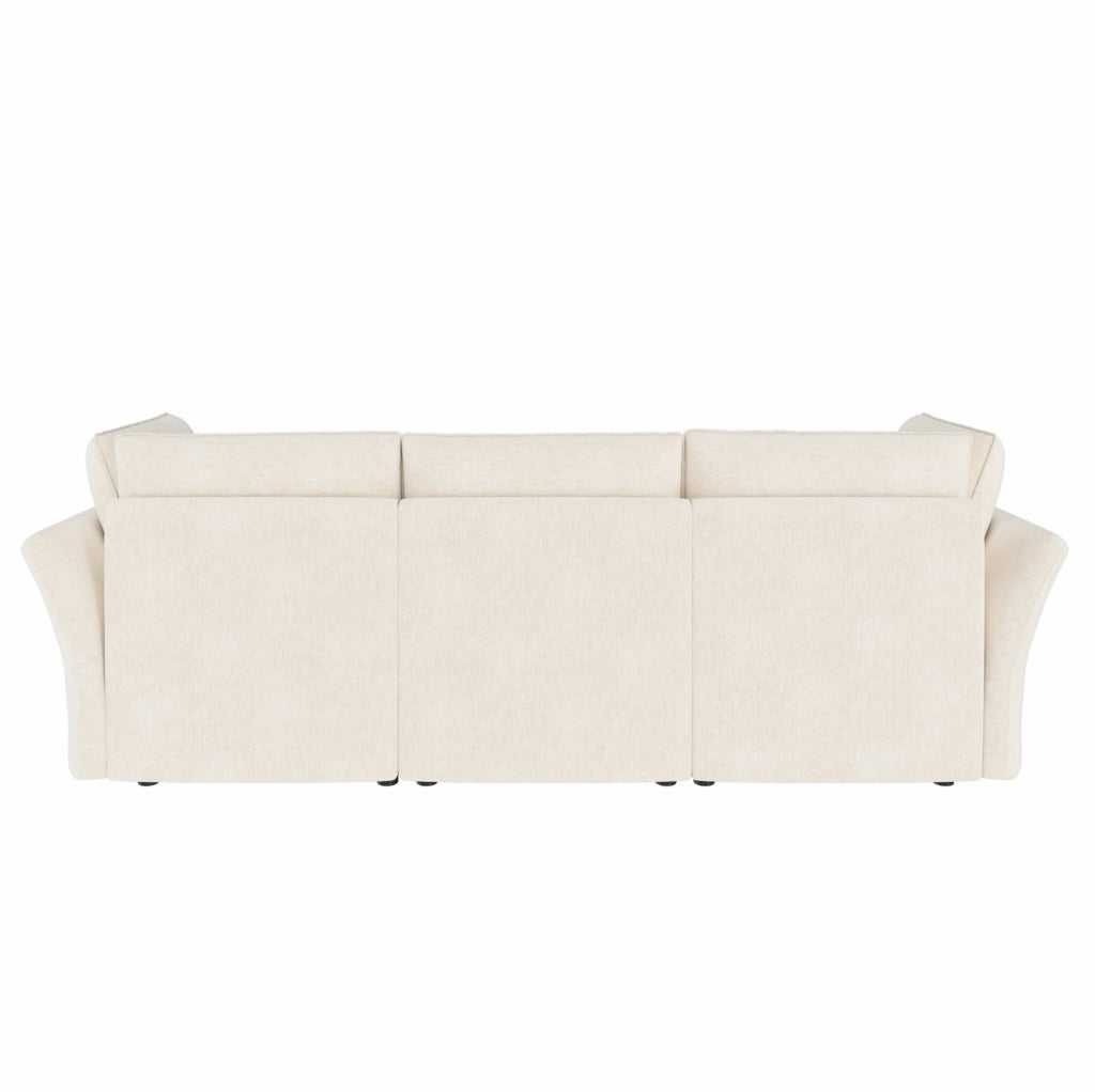Divano angolare modulare 4 posti in ciniglia beige con pouf