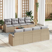 Set Divano da Giardino 9 pcs Beige e Grigio Chiaro polyrattan