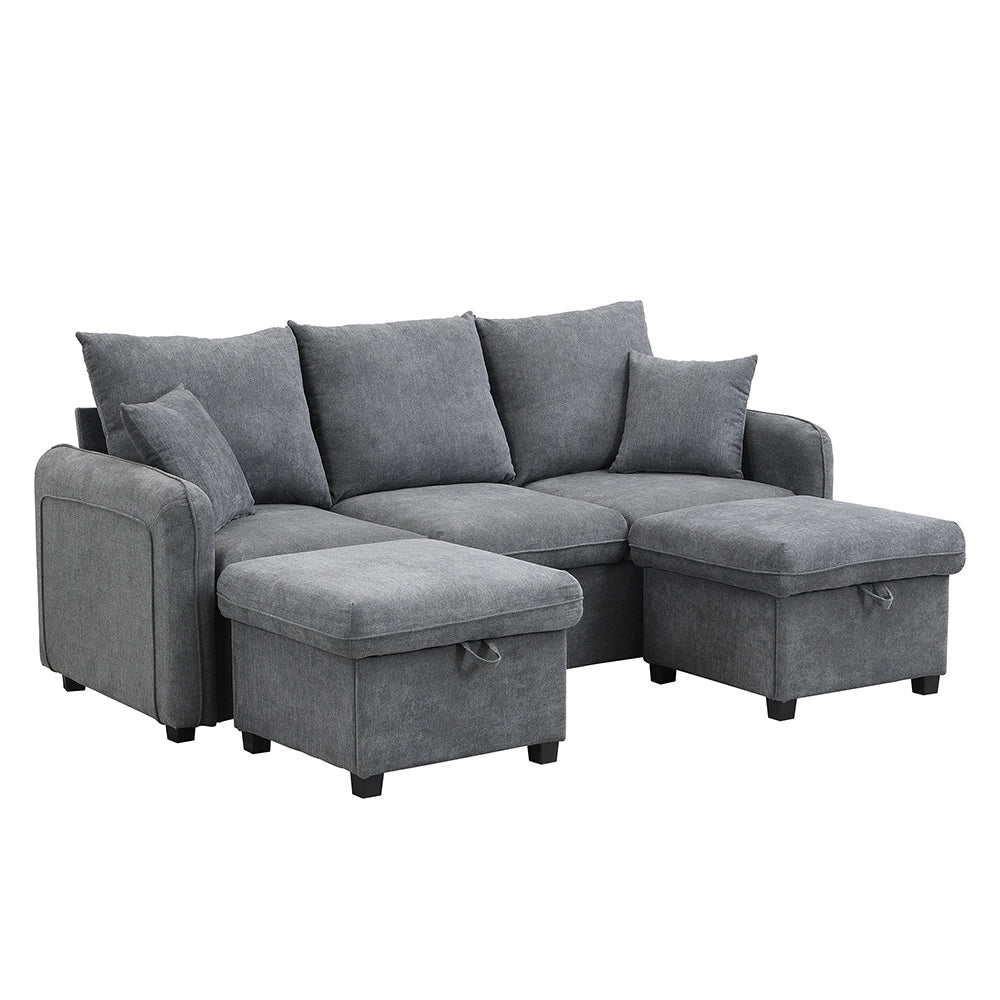 Divano angolare - Xylo - 3 posti modulare cassetti+pouf chenille