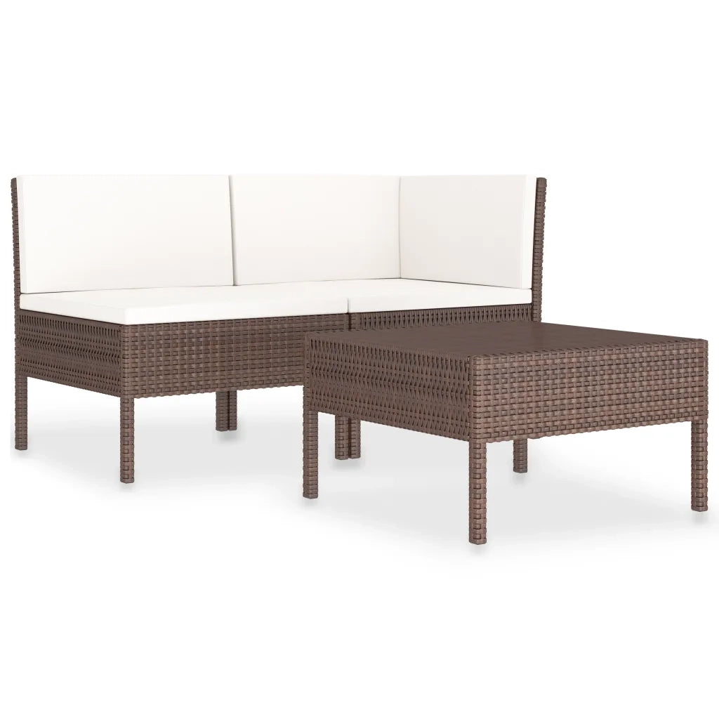 Set Divani da Giardino 3 pz con Cuscini in Polyrattan Marrone 310185