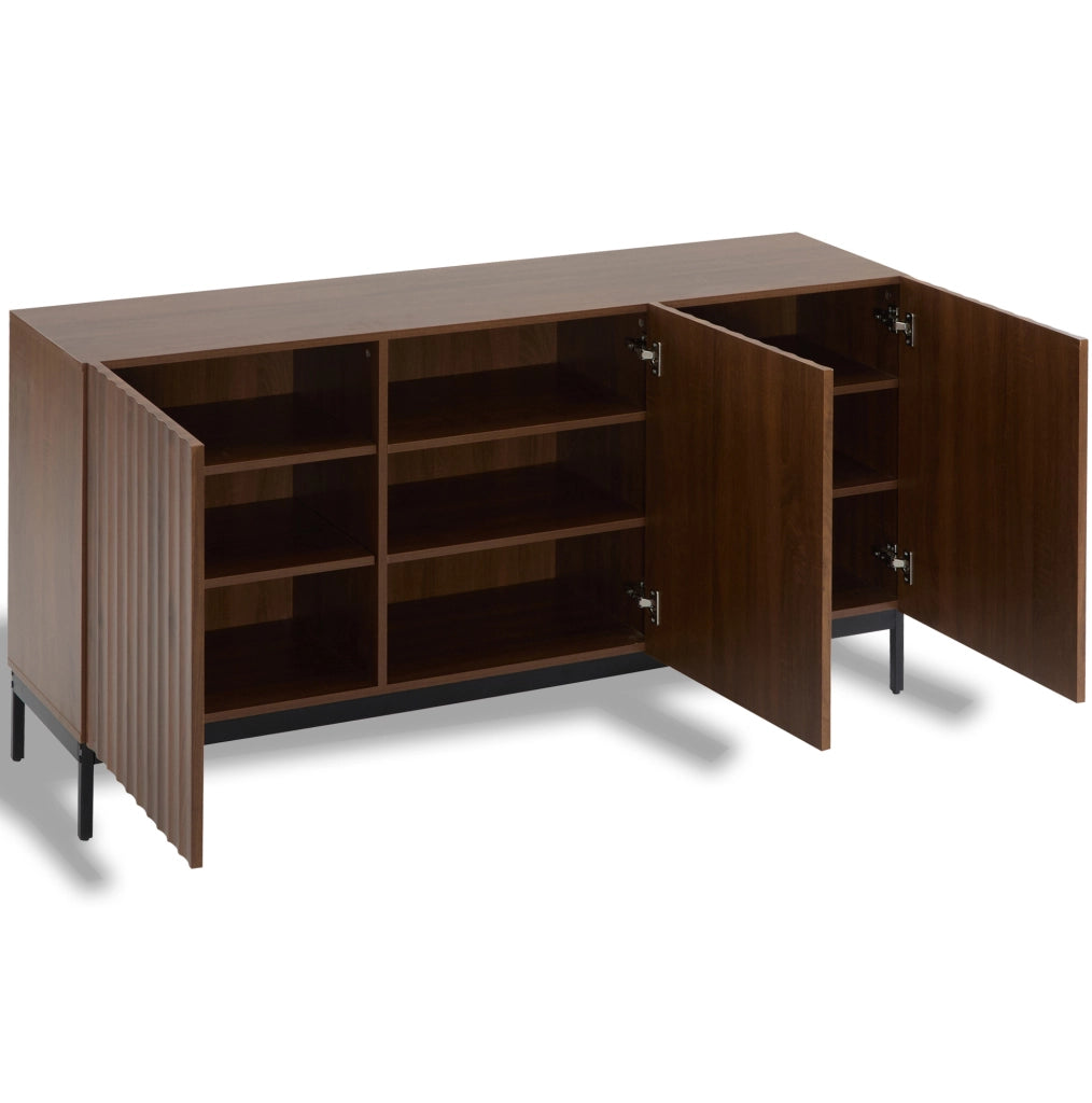 Credenza 150x40x80 cm in MDF effetto legno scuro con 3 ante e ripiani regolabili