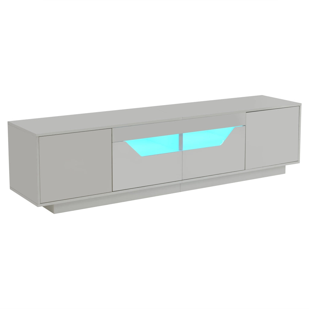 Mobile TV con 2 Ante; 2 Cassetti e 2 Vani; LED; Frontale Lucido; per Soggiorno; 180×40×45 cm; Bianco