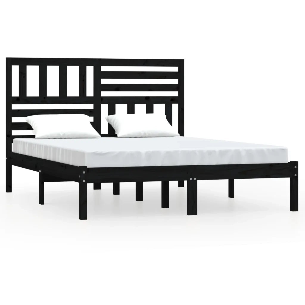 Giroletto-Struttura Letto Nero in Legno Massello di Pino 140x200 cm 216594