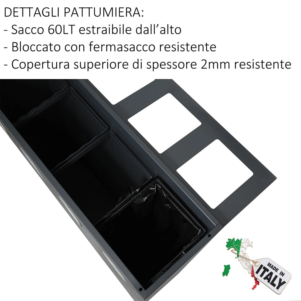 Mobile per Raccolta Differenziata 3 Scomparti 180 L 90x30x96 cm in Acciaio Verniciato Corten