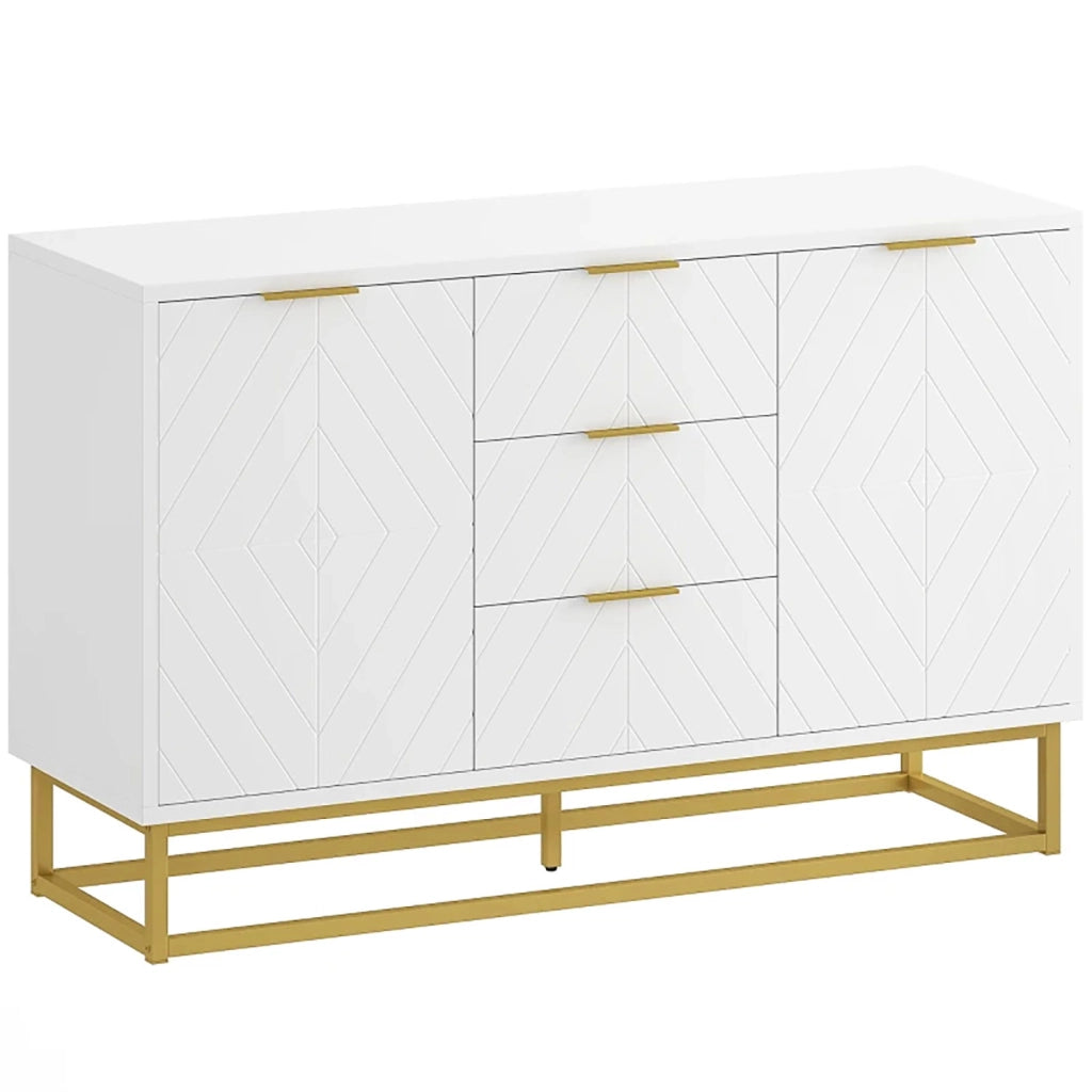 Mobile Credenza 3 Cassetti 2 Ante 120x40x76 cm in MDF e Metallo Bianco