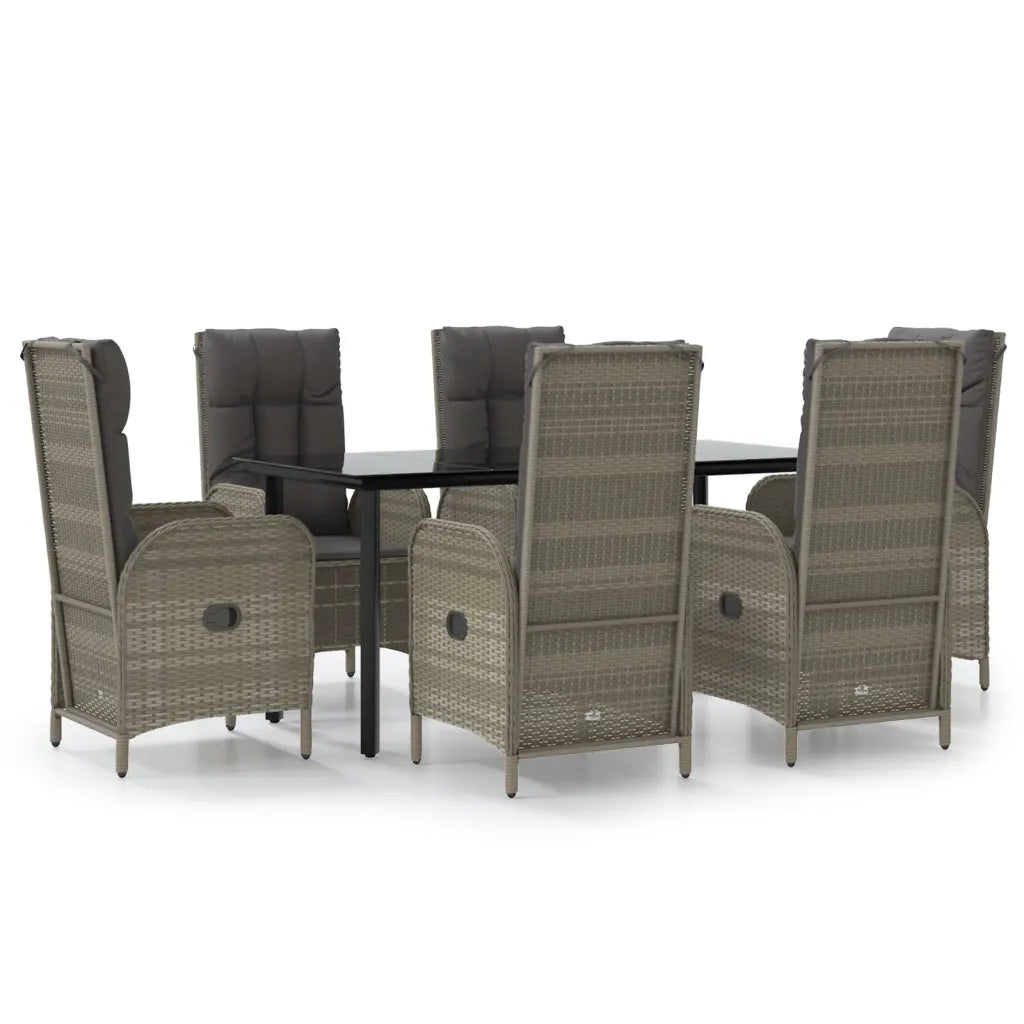 Set da Pranzo Giardino 7pz Nero e Grigio con Cuscini Polyrattan 3185202