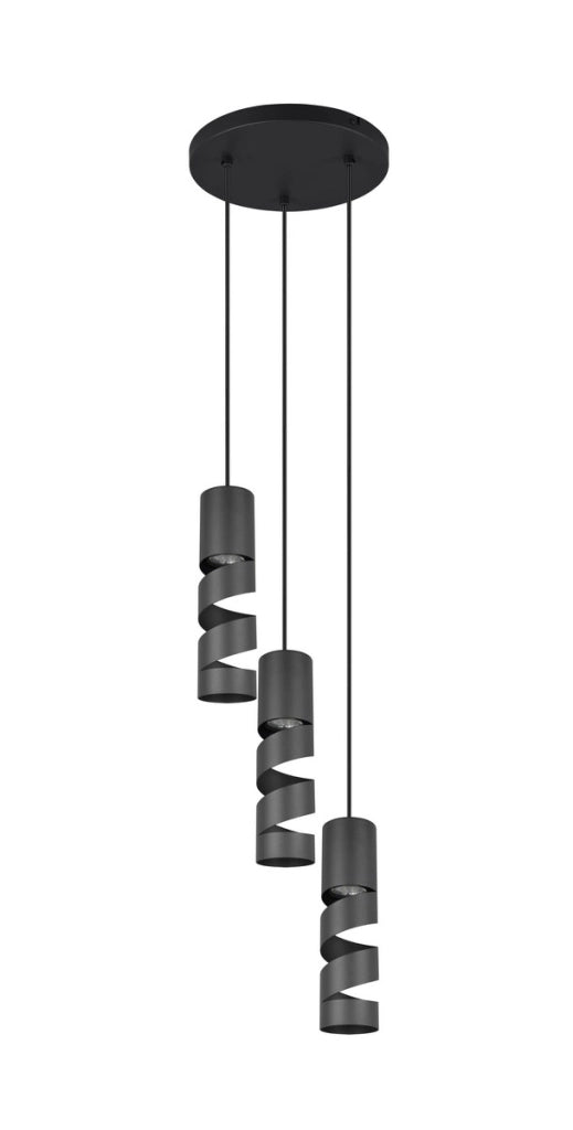 Lampadario moderno tondo nero 3xGU10 spirale Trio Stream