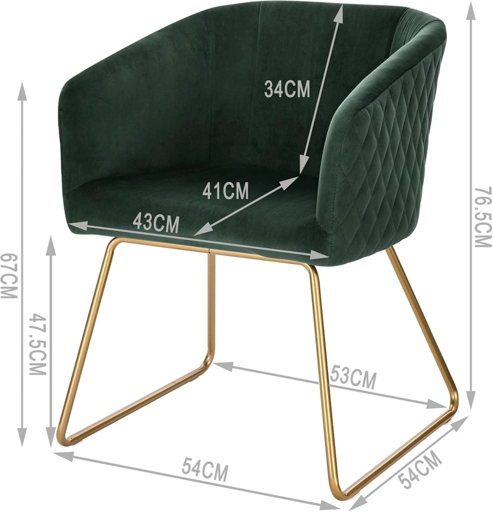 1x Sedie cucina moderne Poltroncina salotto Adatte per Sala da pranzo Soggiorno, Camera da Letto, Tessuto di velluto, Oro Metallo, Verde Scuro BH271dgn-1