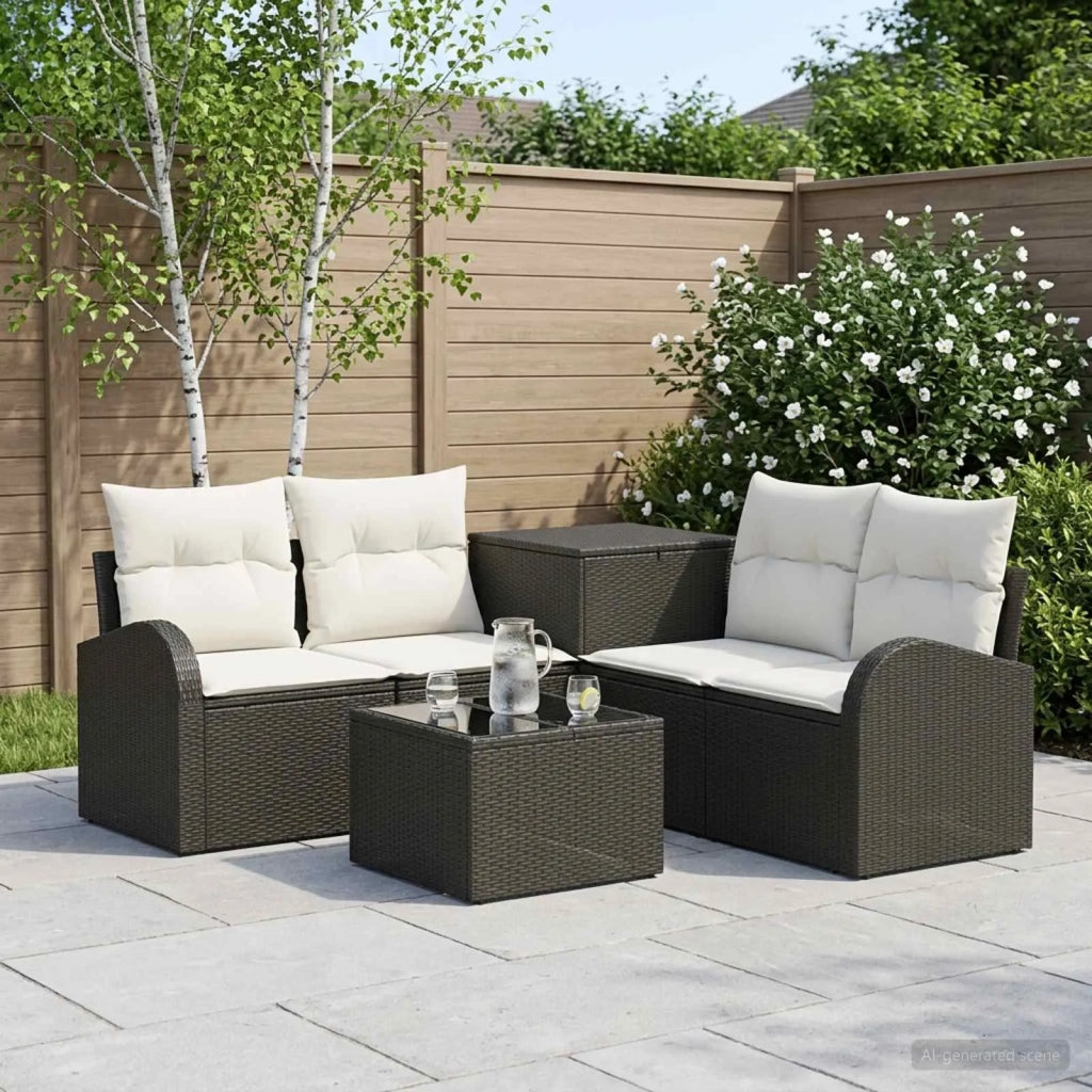 Set di divani 6 pz Nero e Bianco Crema 3447173