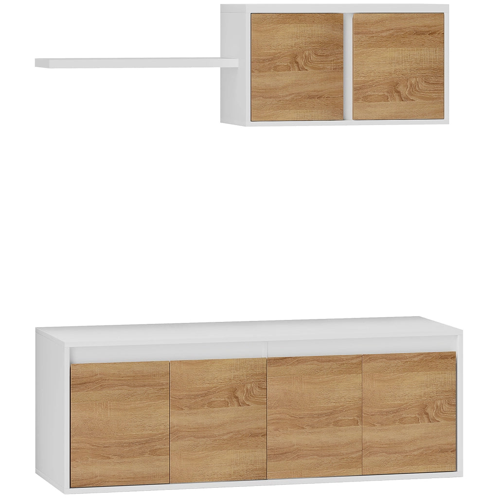 Mobile TV con Armadietto a Parete ¨C Zephmum ¨C 7 Ripiani, Legno, Bianco e Legno, 120x41x43.3 cm