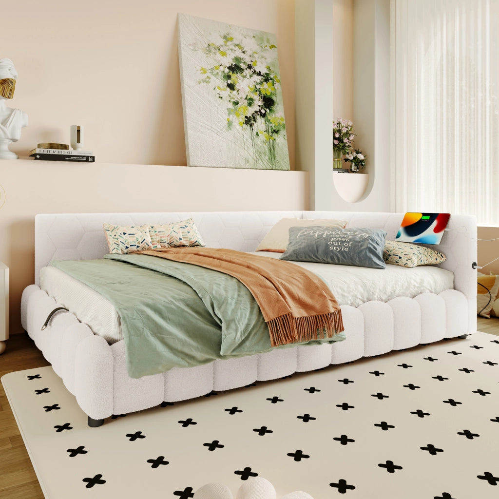 Letto daybed 140x200 cm con contenitore idraulico, porta USB e luce LED