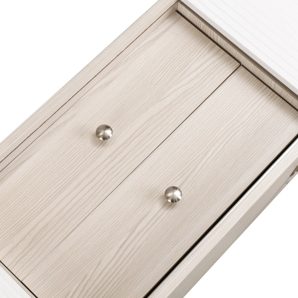 Mobile porta tv con due ante scorrevoli e due cassetti in pannello truciolare E1 bianco e legno 160 × 40 × 58 cm