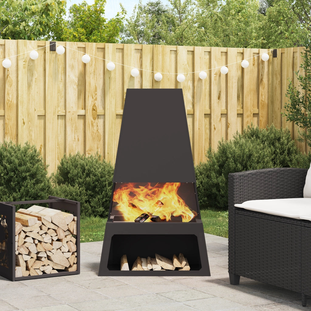 Focolare con spazio per legna Nero 60x35x100 cm Acciaio