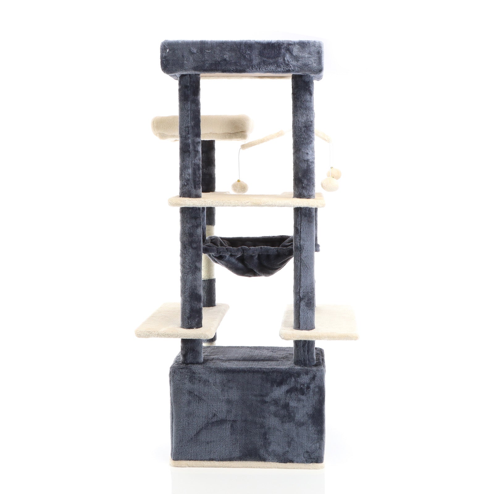 Fudajo Albero tiragraffi per gatti 134cm grigio scuro, con casetta e amaca