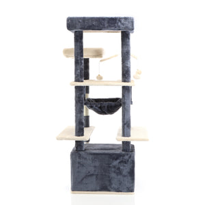 Fudajo Albero tiragraffi per gatti 134cm grigio scuro, con casetta e amaca