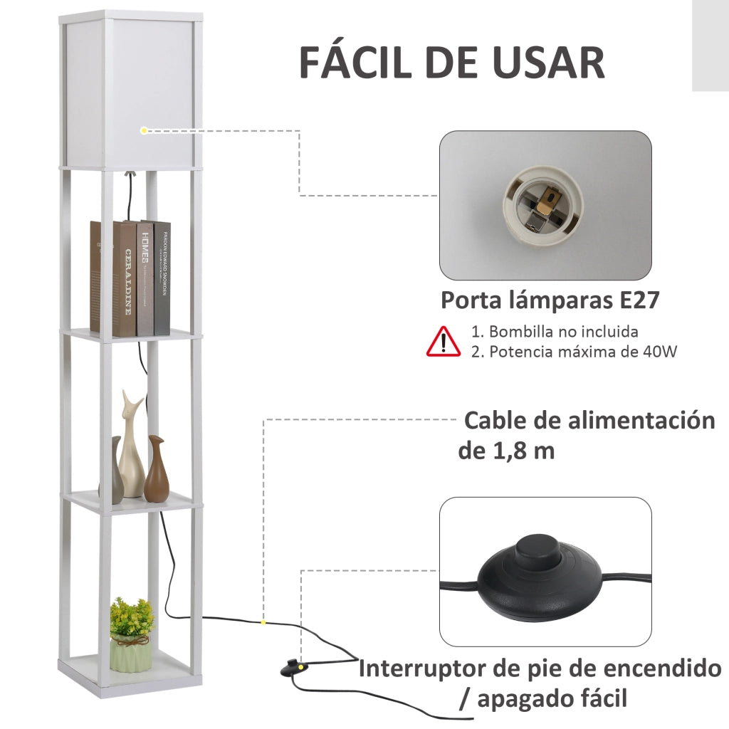 Tavolino da salotto con lampada e scaffali ¨C zephmum ¨C bianco
