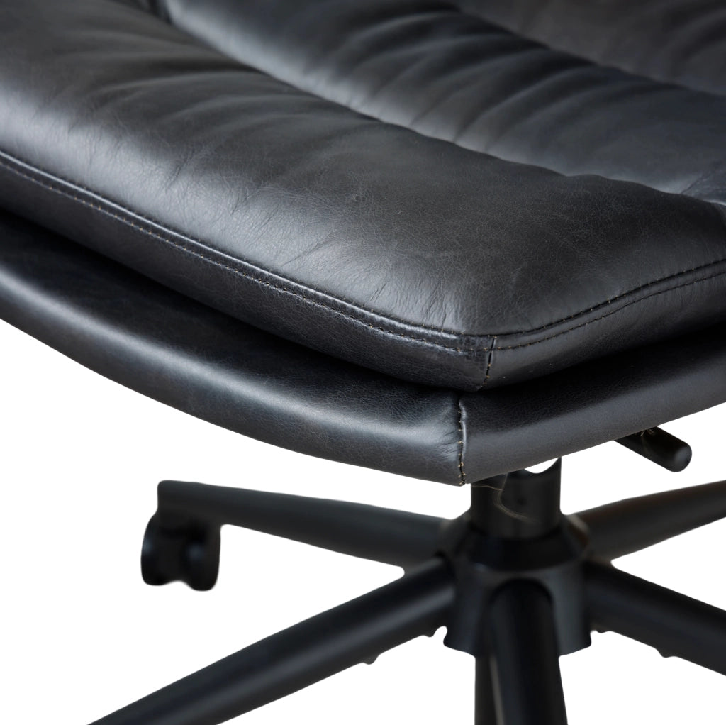 Sedia da ufficio girevole ergonomica regolabile in altezza; pelle e metallo; nera